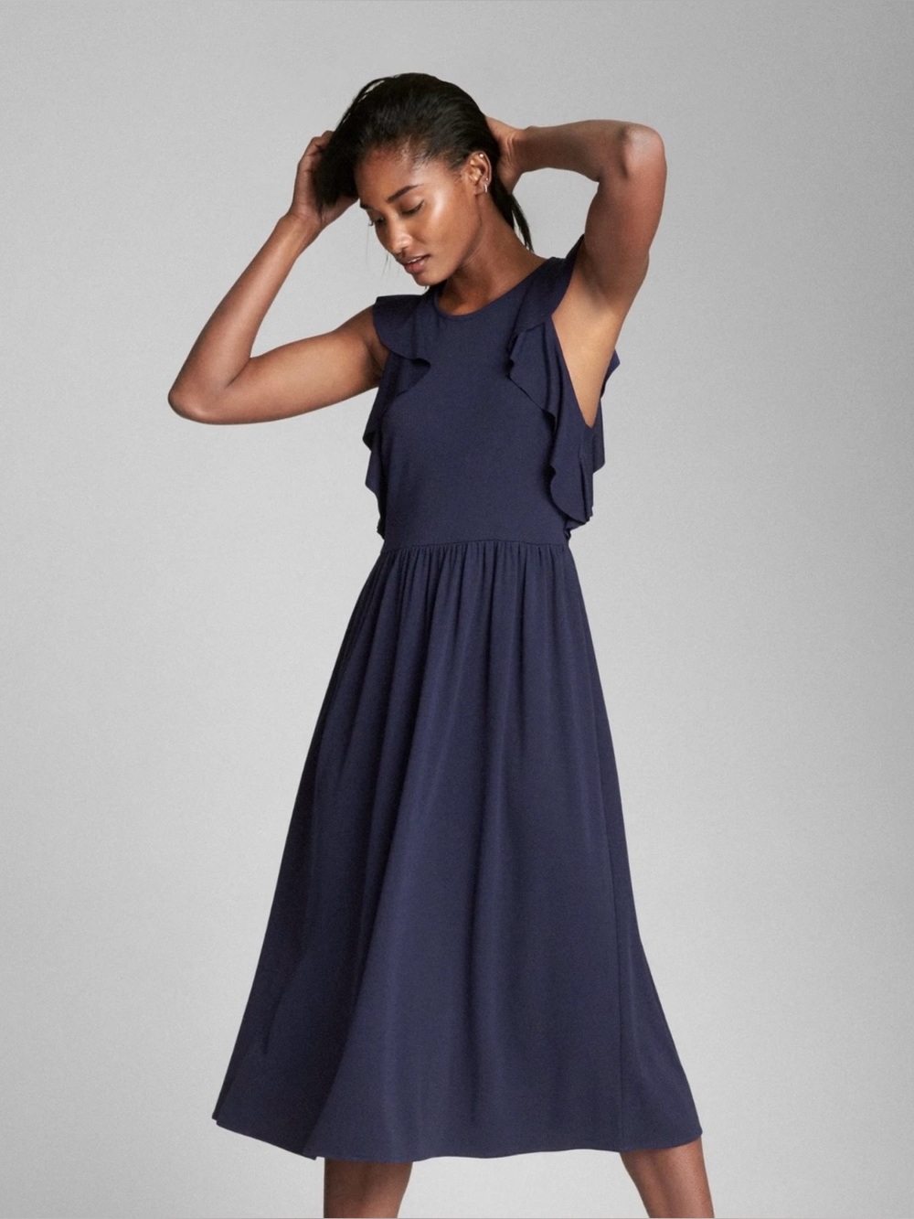 GAP Navy Blue Ponte Knit Ruffle-Sleeve Midi Dress size 14
